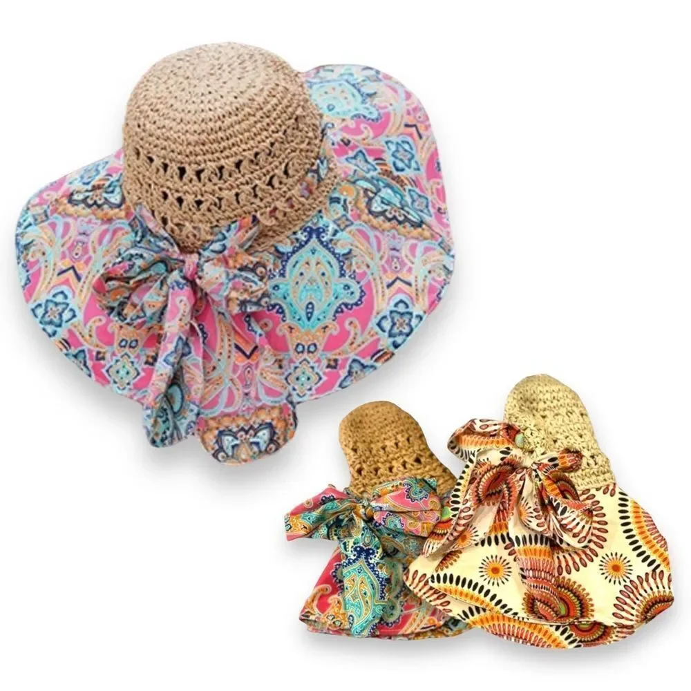 Crochet Colorful Wide Brim Summer Sun Hat NWT - Picture 3 of 4